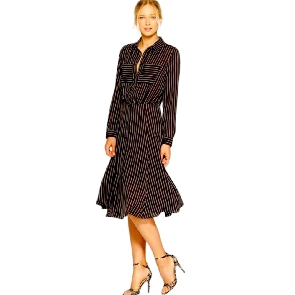 Who What Wear Classy Black and white striped long sleeve timeless shirt dress